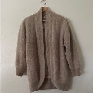 Vintage Angora Lambswool Blend Eddie Dassin Open Cardigan in Tan Sz S